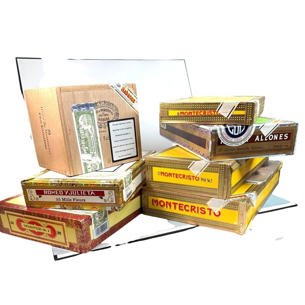 LOT Assortment 7 Cuban Cigar Boxes Spanish Cedar Wood Historic Cuban Imagery
